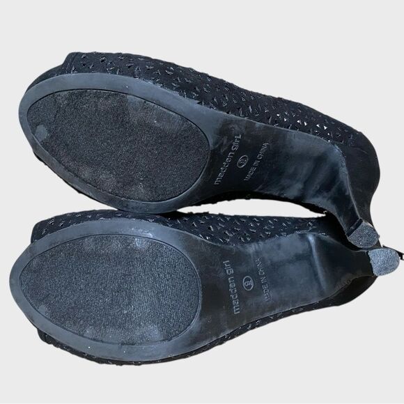 Madden Girl High Heel Ankle Booties Size 9 Black Perforated Open Toe Zipper - Picture 12 of 15